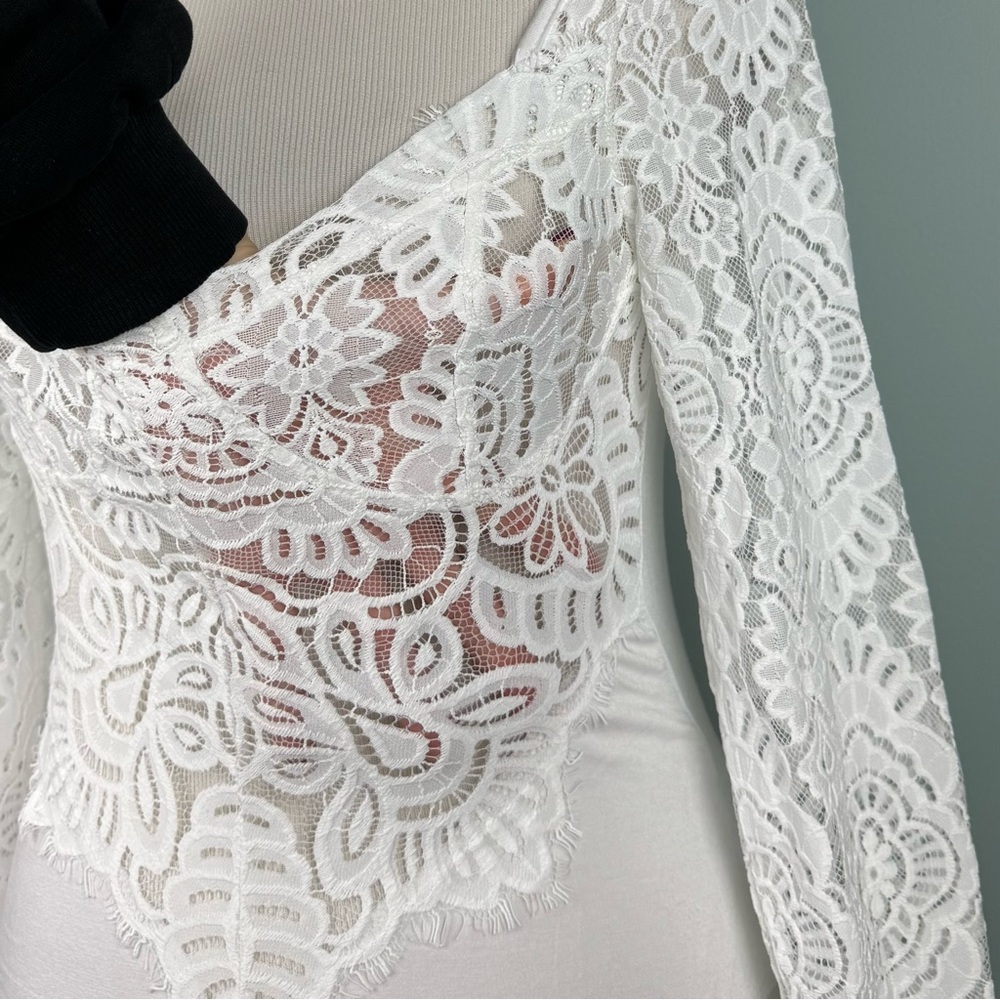 White Lace Sheer Bodysuit - Picture 6 of 7